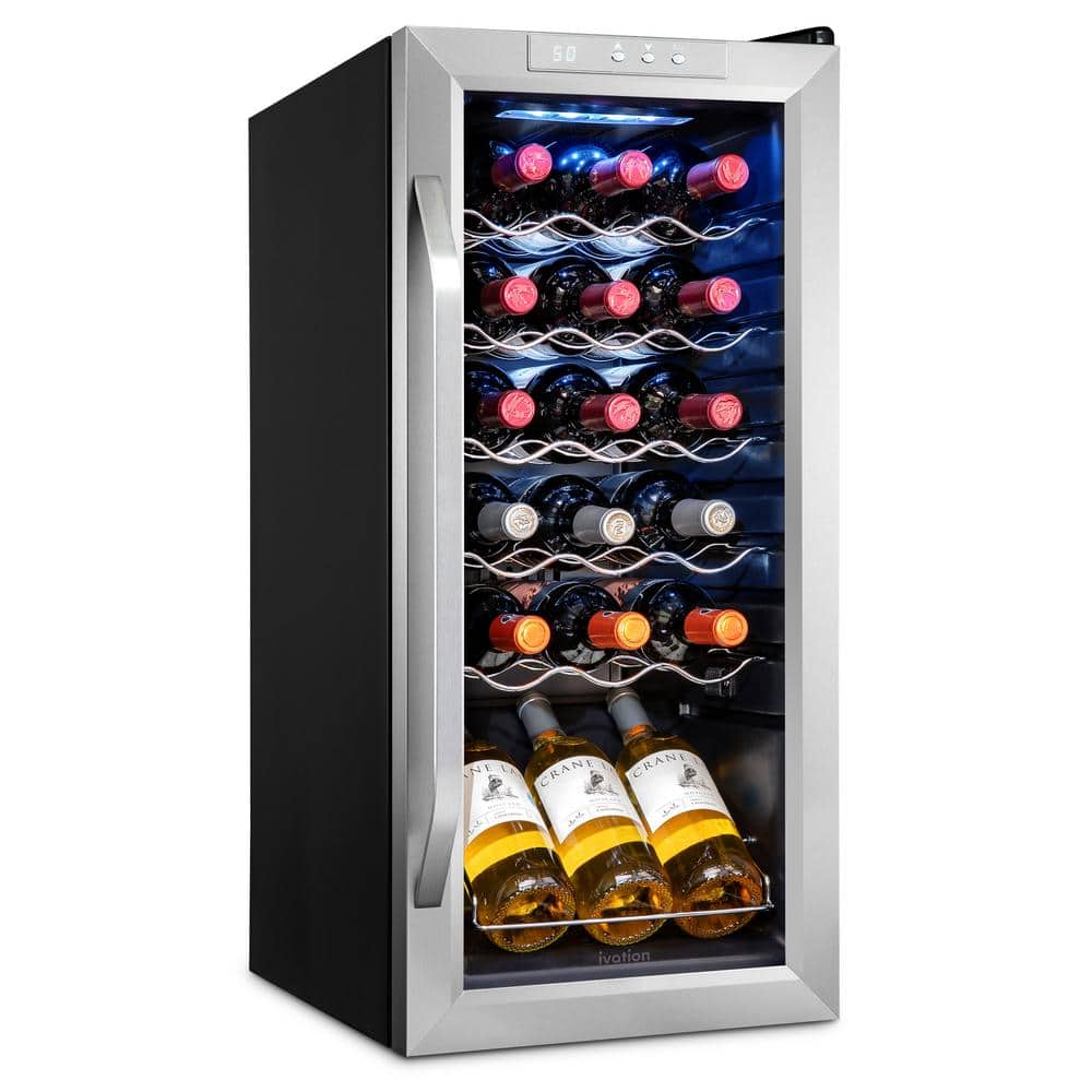 Ivation Wine Fridge, Freestanding Wine Refrigerator, 18 Bottle Wine Cooler, Silver