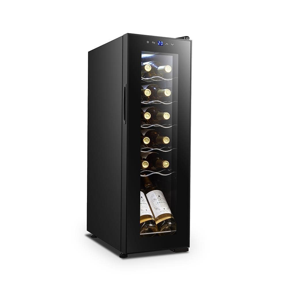 NutriChef 12-Bottle Home Wine Cooler Fridge Smart Wine Cooler Chilling Refrigerator with Digital Touchscreen Control, Silver