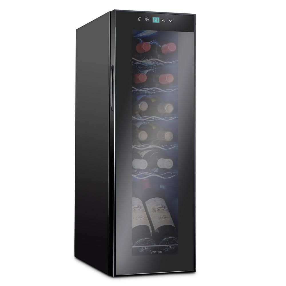Ivation Wine Fridge, Freestanding Wine Refrigerator, 12 Bottle Wine Cooler, Black