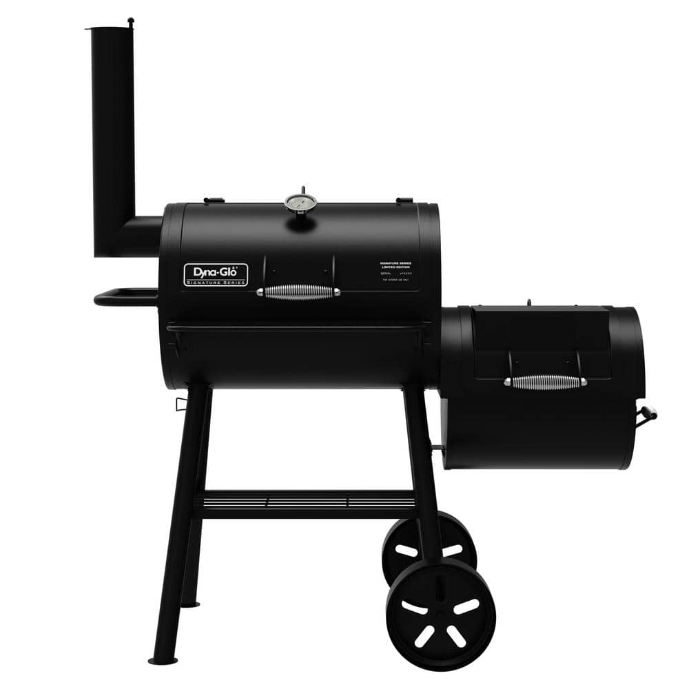 Dyna-Glo Signature Heavy-Duty Barrel Charcoal Grill and Offset Smoker in Black